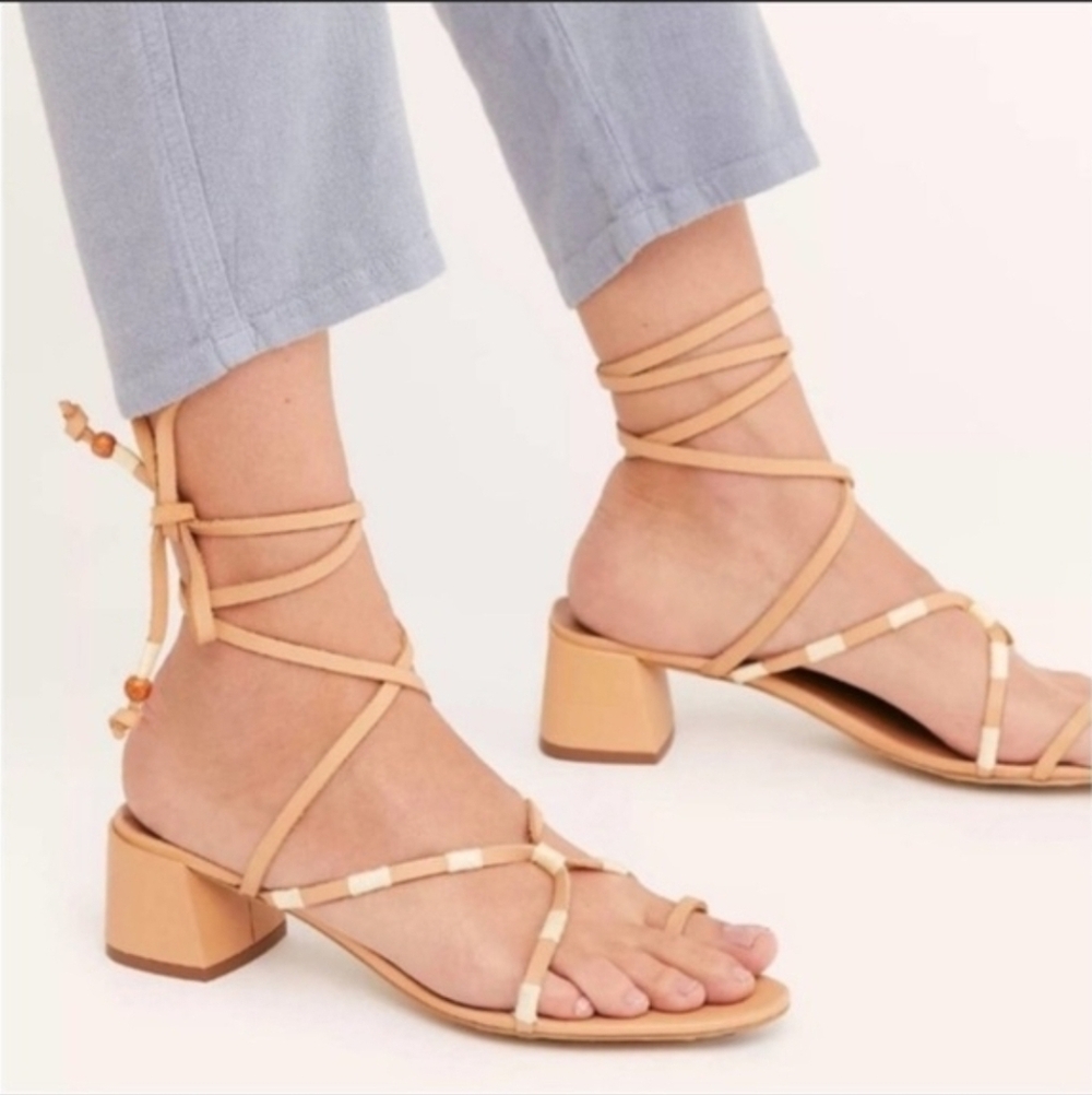 Free People Hermosa Bohemian Strappy Lace Up Heel Sandal Sz 8/39